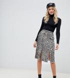 Influence Tall Leopard Print Midi Skirt With Slits - Brown