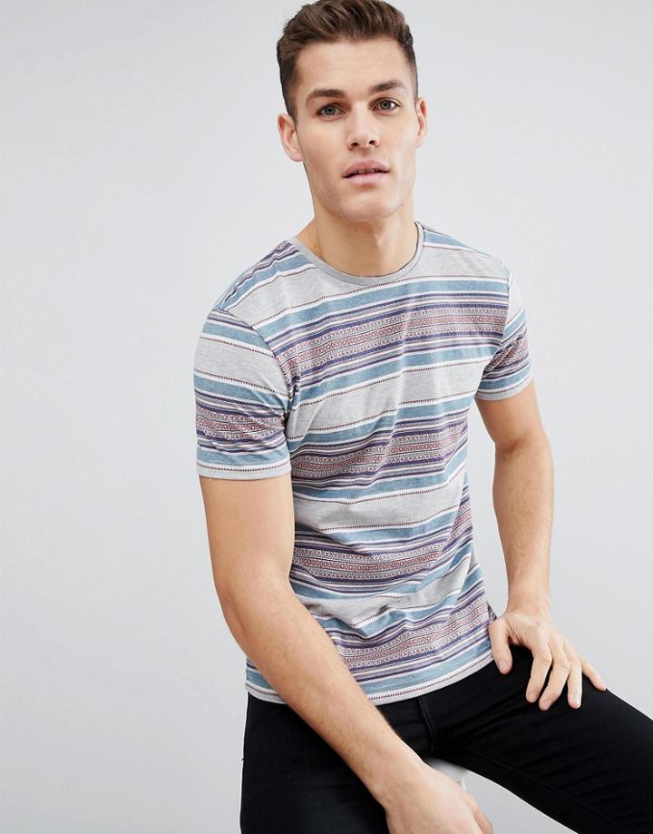 Next Crew Neck Print T-shirt In Gray Stripe - Gray