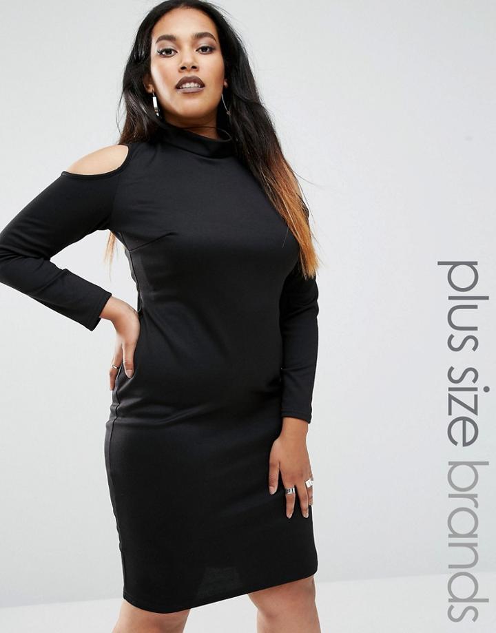 Club L Plus Midi Dress With Cold Shoulder - Black