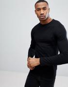 Asos Design Muscle Long Sleeve T-shirt With Crew Neck In Black - Black