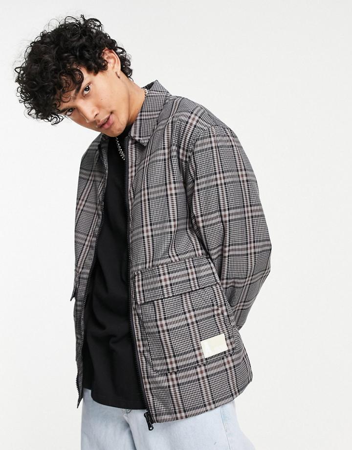 Asos Actual Oversized Harrington Jacket In Gray Plaid-grey