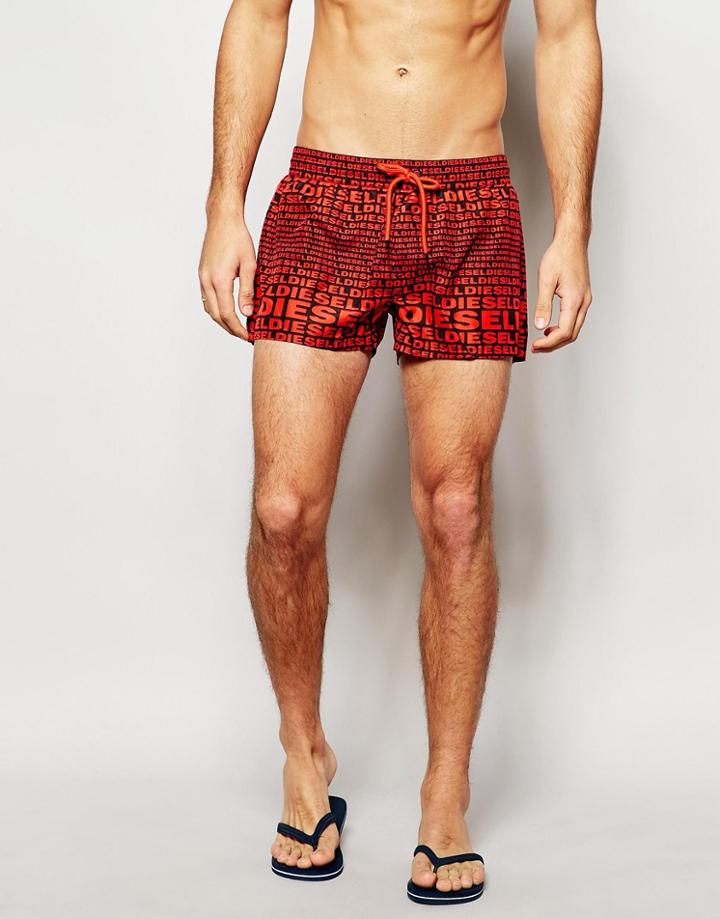 Diesel Logo Swim Shorts - Red