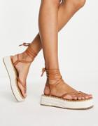 Asos Design Joanna Flatform Espadrilles In Tan-brown