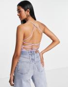 Asos Design Rib Tie Back Top In Lilac-purple