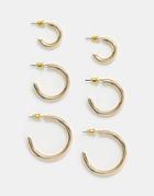 Asos Design Pack Of 3 Hoop Earrings In Mixed Size In Gold Tone - Gold