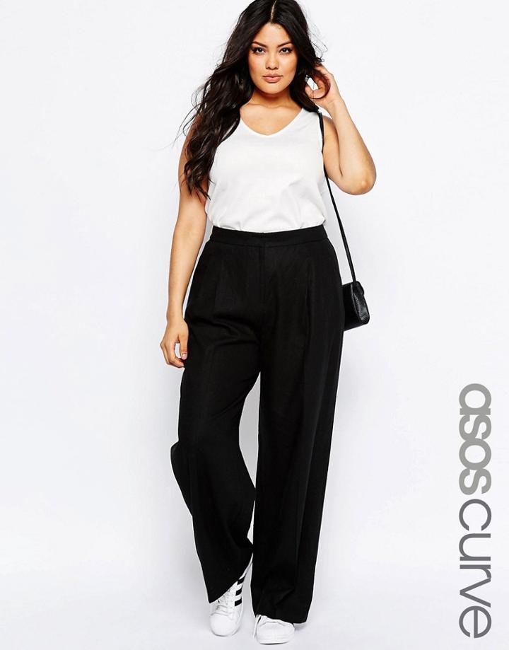 Asos Curve Wide Leg Pant In Linen - Black