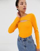 Dr Denim Ribbed Top With Exposed Detail - Orange