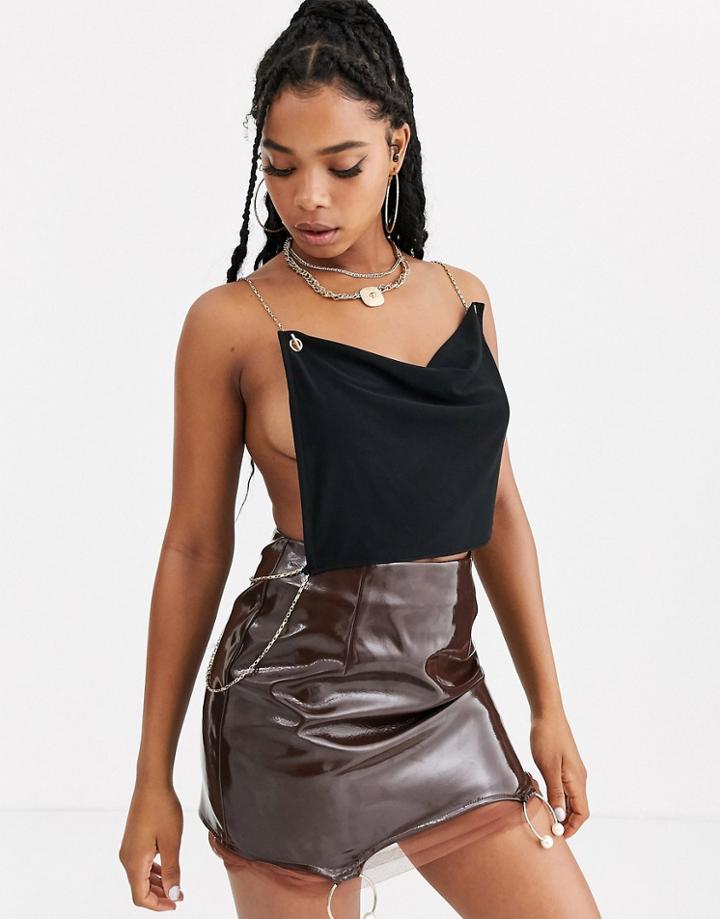 Zya Cowl Neck Backless Top With Chain Detail-black