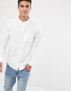Hollister Muscle Fit Banded Collar Icon Logo Oxford Shirt In White - White
