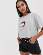 New Love Club Mouth Graphic Cropped T-shirt - Gray