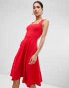 Boohoo Square Neck Midi Skater Dress - Red