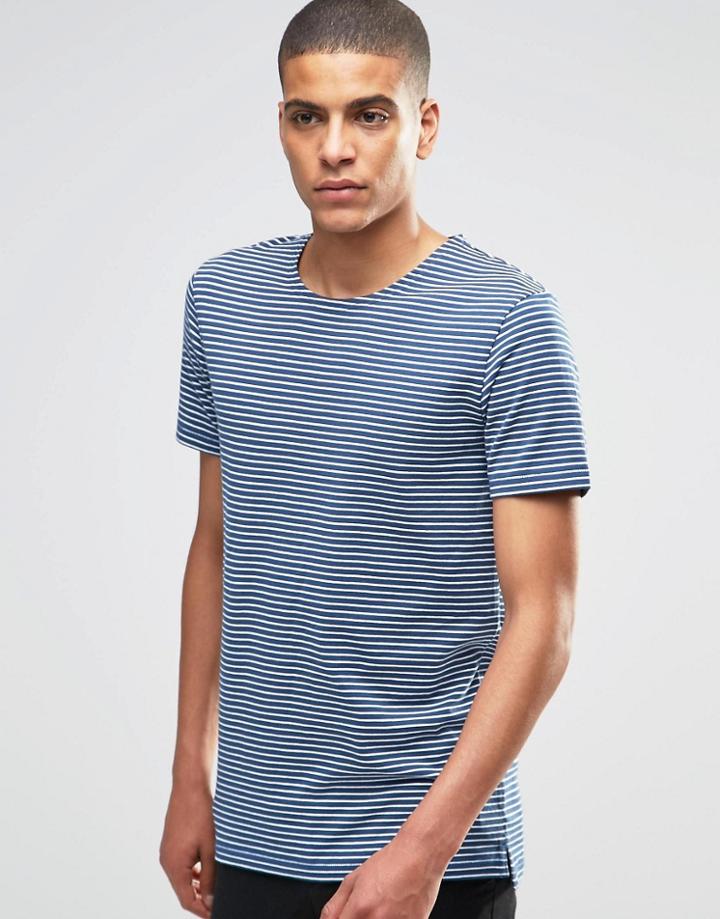 Minimum T-shirt With Breton Stripe In Navy - Midnight