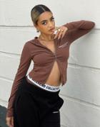 Asos Weekend Collective Fitted Hoodie With Double Ended Zip And Logo In Brown