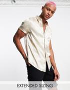 Asos Design Regular Satin Jacquard Shirt In Stone-neutral