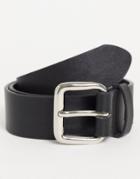 Asos Design Wide Belt In Black Faux Leather With Silver Rectangle Buckle