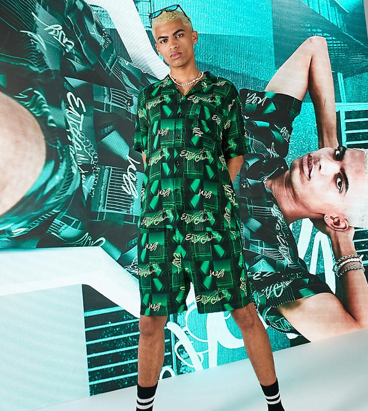 Collusion Short In Photographic Print Co Ord-green