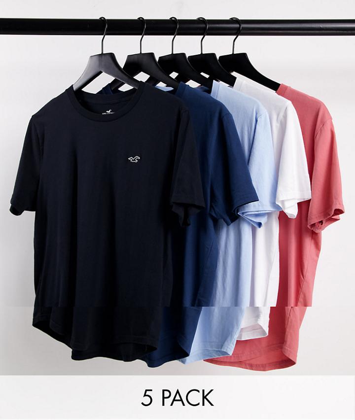Hollister 5 Pack Icon Logo Curved Hem T-shirts In Multi