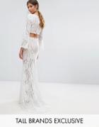 Jarlo Tall Cutout Back Lace Maxi Dress With Train - White