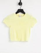 Monki Jemma Velour T-shirt In Yellow Mix & Match Set