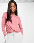 Only Free Life Long Sleeve Twist Front Jersey Top In Rose-pink