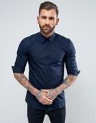 Hugo By Hugo Boss Elisha Slim Fit Basic Poplin Shirt - Navy