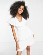 Closet London Ruffle Tiered Pleat Mini Dress In White