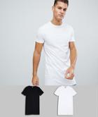 Asos Design 2 Pack Super Longline T-shirt With Crew Neck Save-multi