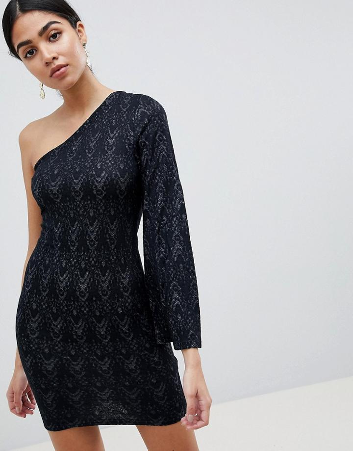 Ax Paris One Sleeve Lace Mini Dress - Black