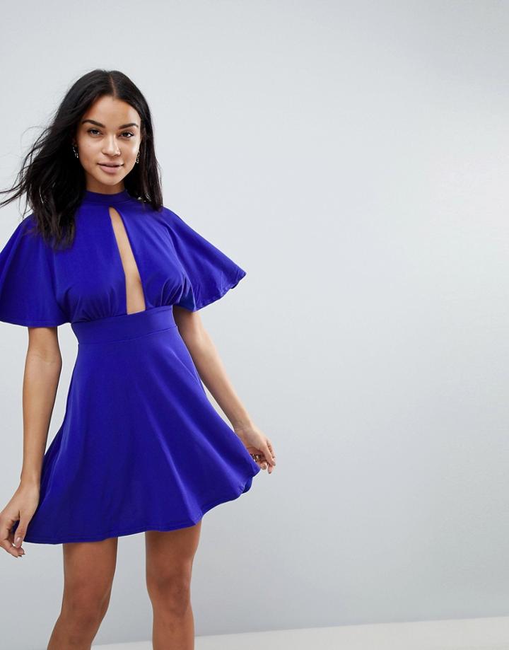 Love Choker Neck Skater Dress - Blue