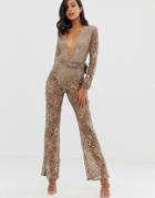 In The Style Emily Shak Lace Plunge Jumpsuit - Gray