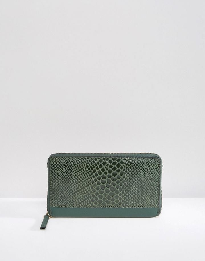 Urbancode Leather Purse With Faux Snakeskin Panel - Green
