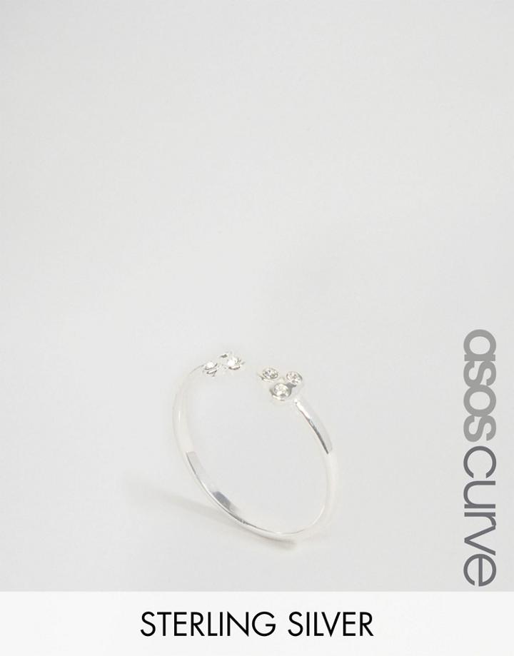 Asos Curve Sterling Silver Open Mini Crystal Ring - Silver