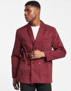 Mennace Double Breasted Blazer In Burgundy Pinstripe-red