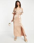 Topshop Bridesmaid Ruffle Bardot Dress In Blush-pink