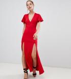 Miss Selfridge Petite V Neck Maxi Dress - Red