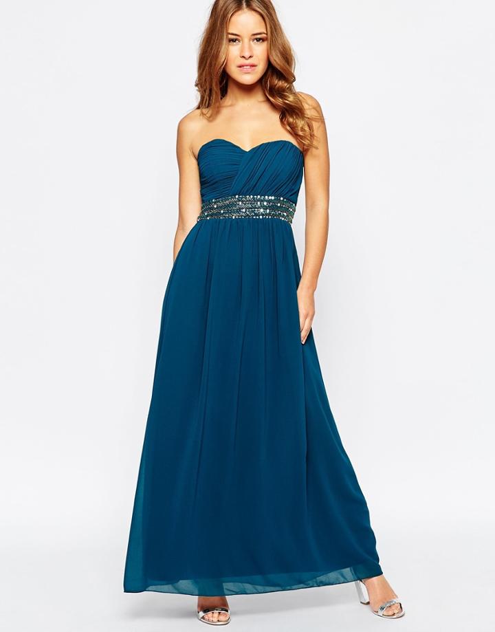 Little Mistress Petite Maxi Dress With Embellished Waist - Blue