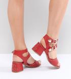 Lost Ink Wide Fit Red Western Studded Heeled Sandals - Red