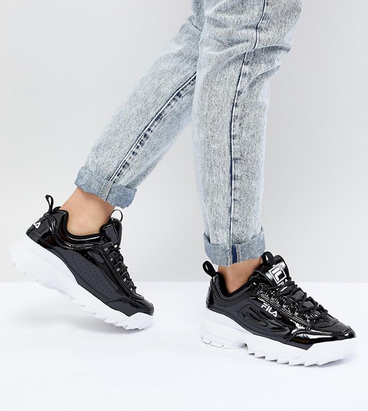 Fila Disruptor Sneakers In Patent Black - Black
