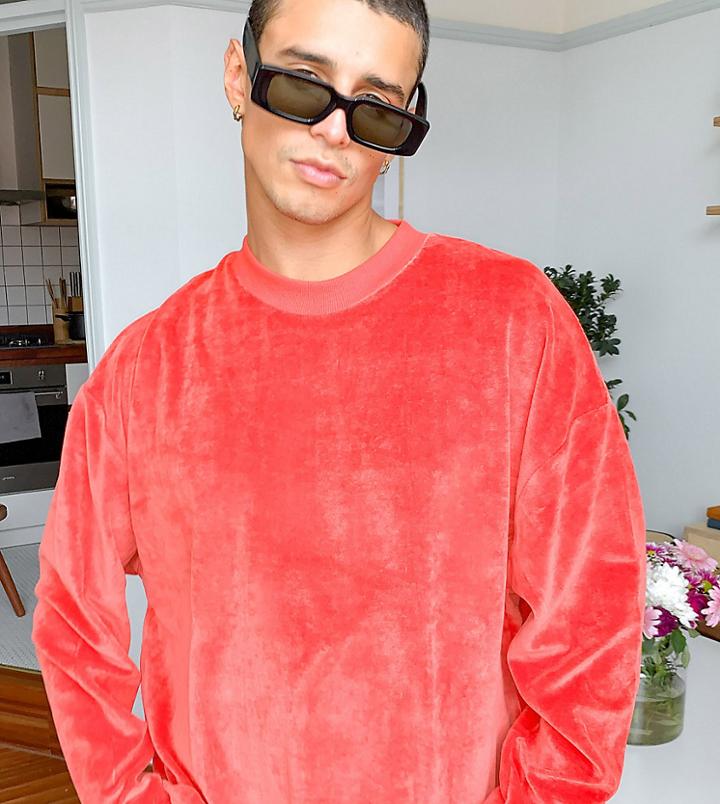 Reclaimed Vintage Inspired Long Sleeve Velour Top In Rust-orange