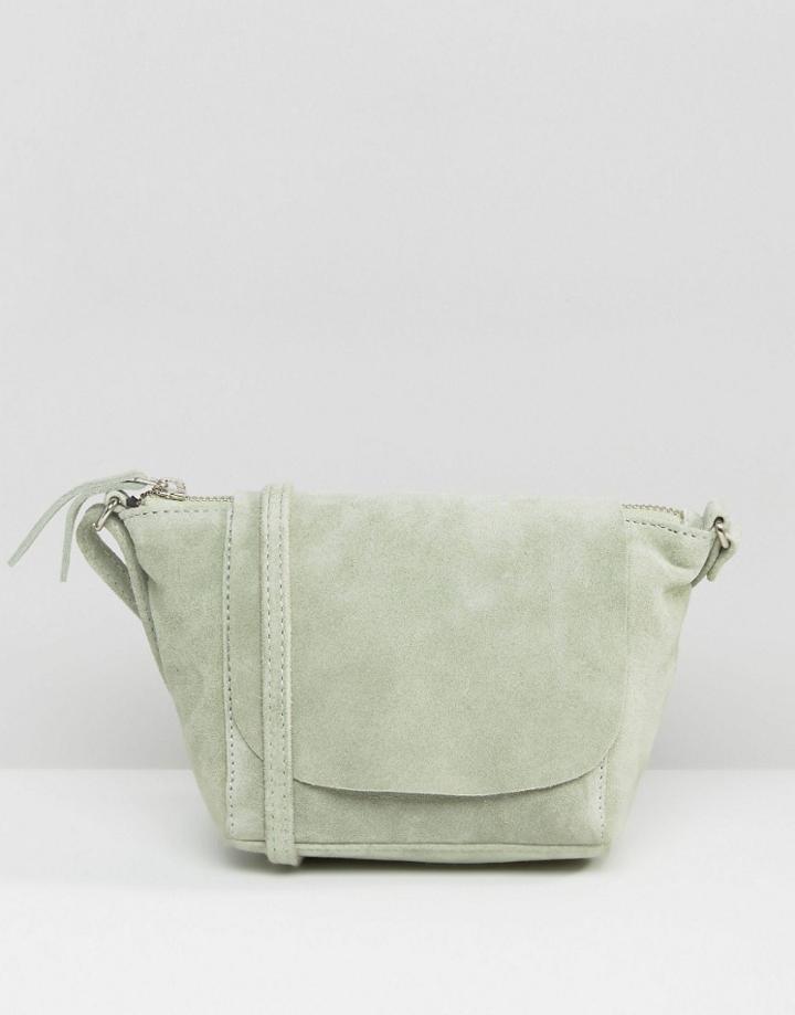 Asos Suede Curved Cross Body Bag - Green