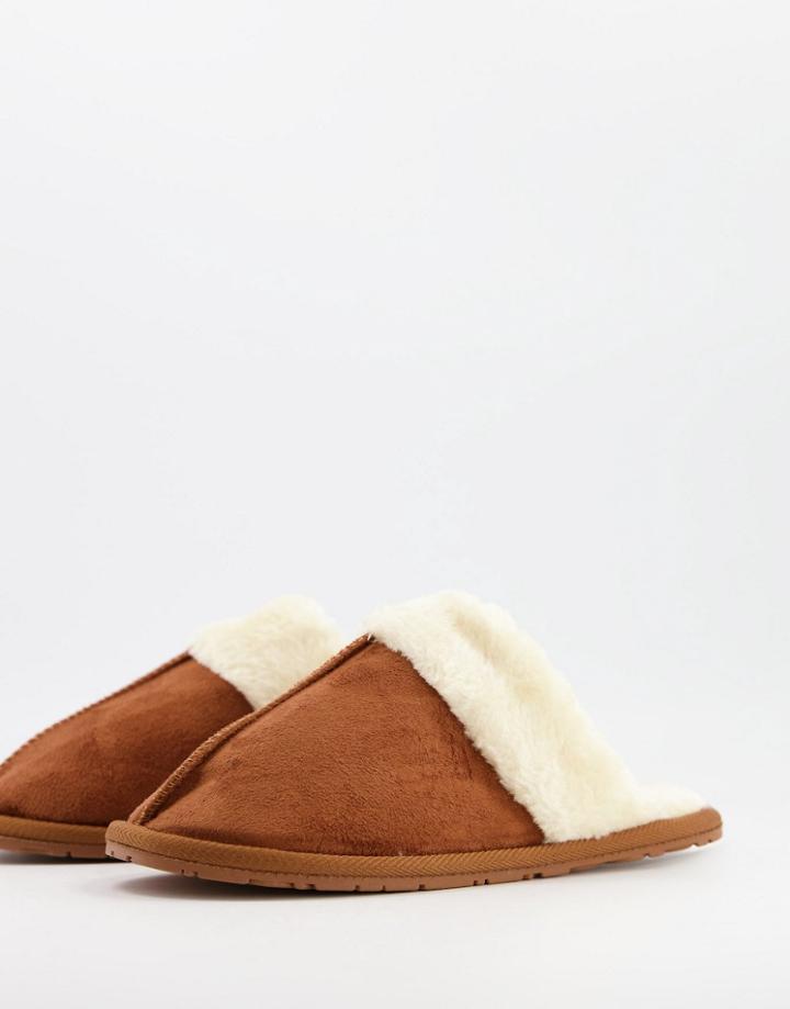 Truffle Collection Closed Toe Mule Slippers In Tan-brown