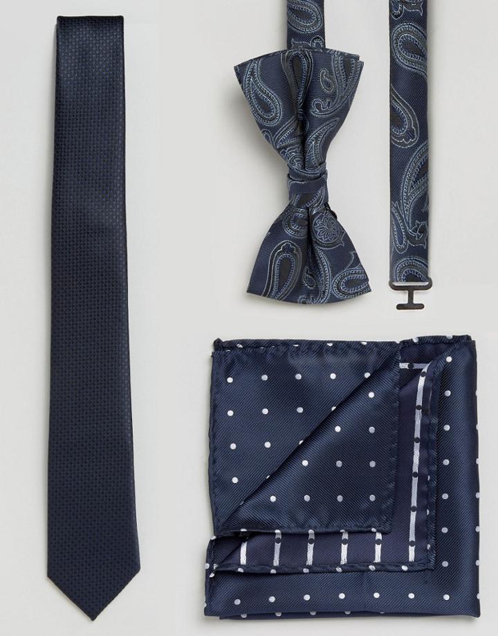 Jack & Jones Tie Pocket Square & Bow Tie Set - Navy