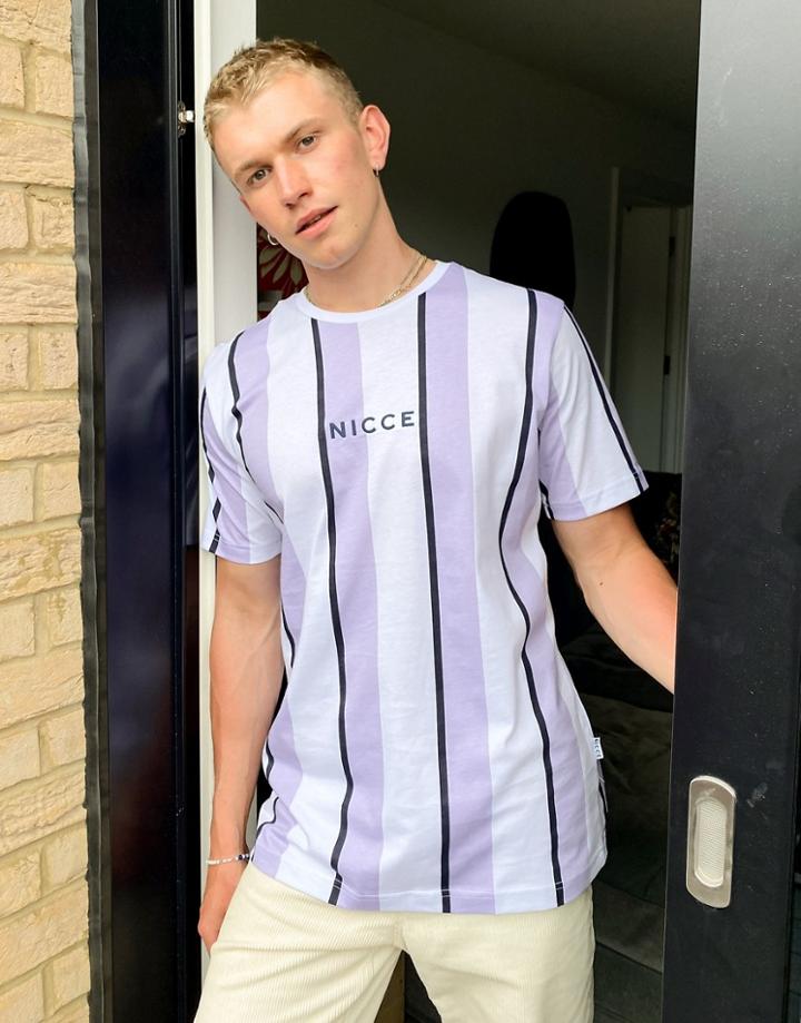 Nicce Stripe T-shirt In Lilac-purple