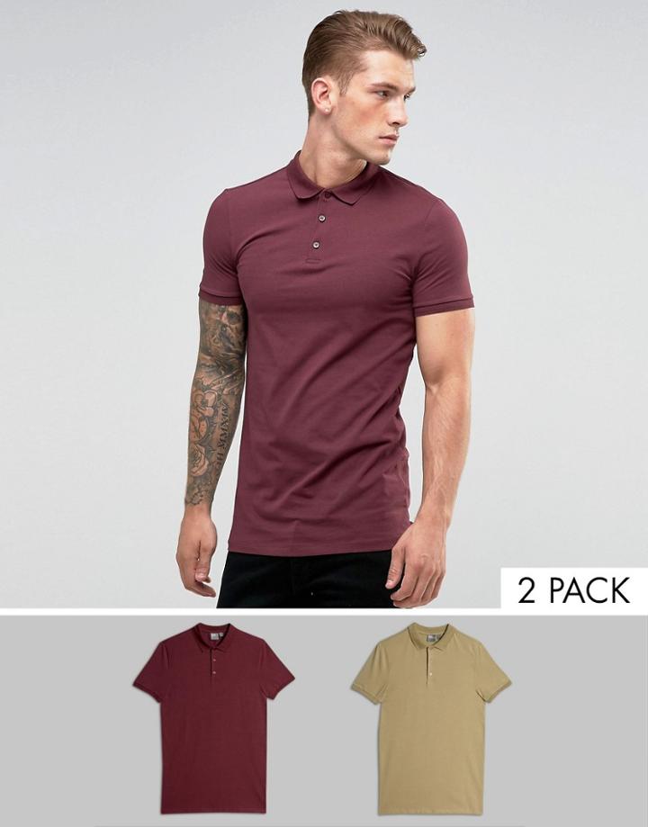 Asos Longline Muscle Jersey Polo 2 Pack Save - Multi