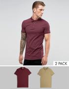 Asos Longline Muscle Jersey Polo 2 Pack Save - Multi