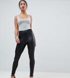 Asos Design Petite Leather Look Leggings With Elastic Slim Waist - Black
