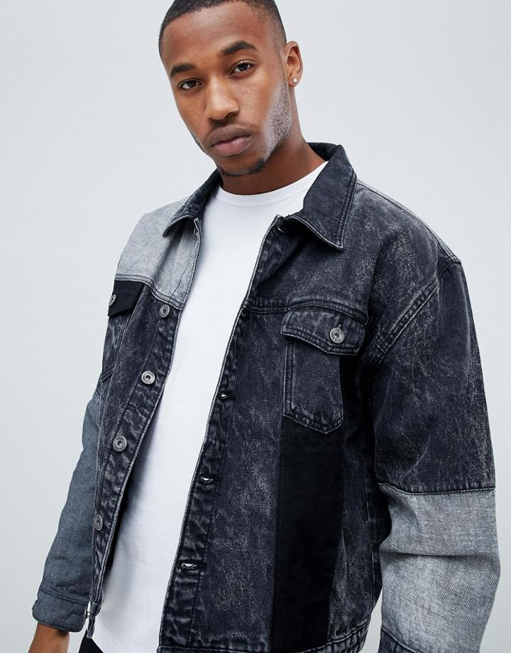 Liquor N Poker Denim Jacket With Patchwork - Blue