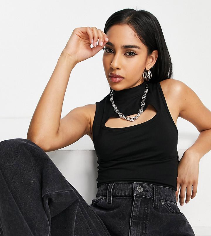 Asos Design Petite Cut Out Tank Top In Black