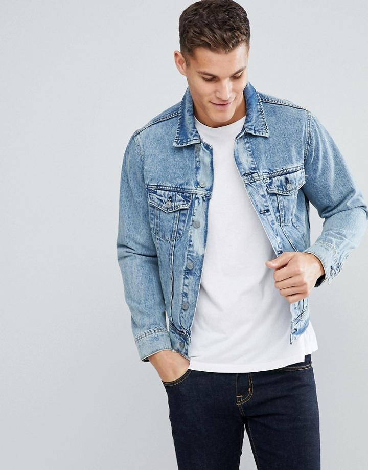 Stradivarius Denim Jacket In Light Blue Wash - Blue