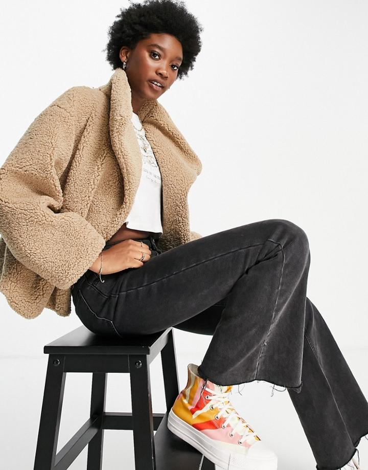 Asos Design Waterfall Borg Jacket In Camel-brown